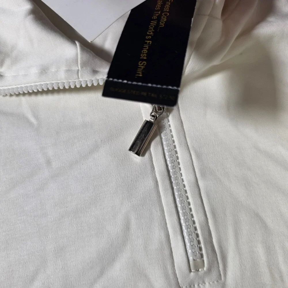 Smith & Tweed Mens XL Quarter Zip Pullover Cream White Pima Cotton Mock Neck